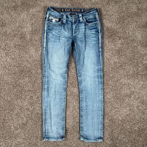Rock Revival Jeans Womens 28 Blue Theresa Straight Leg Embellished Y2K Low Rise